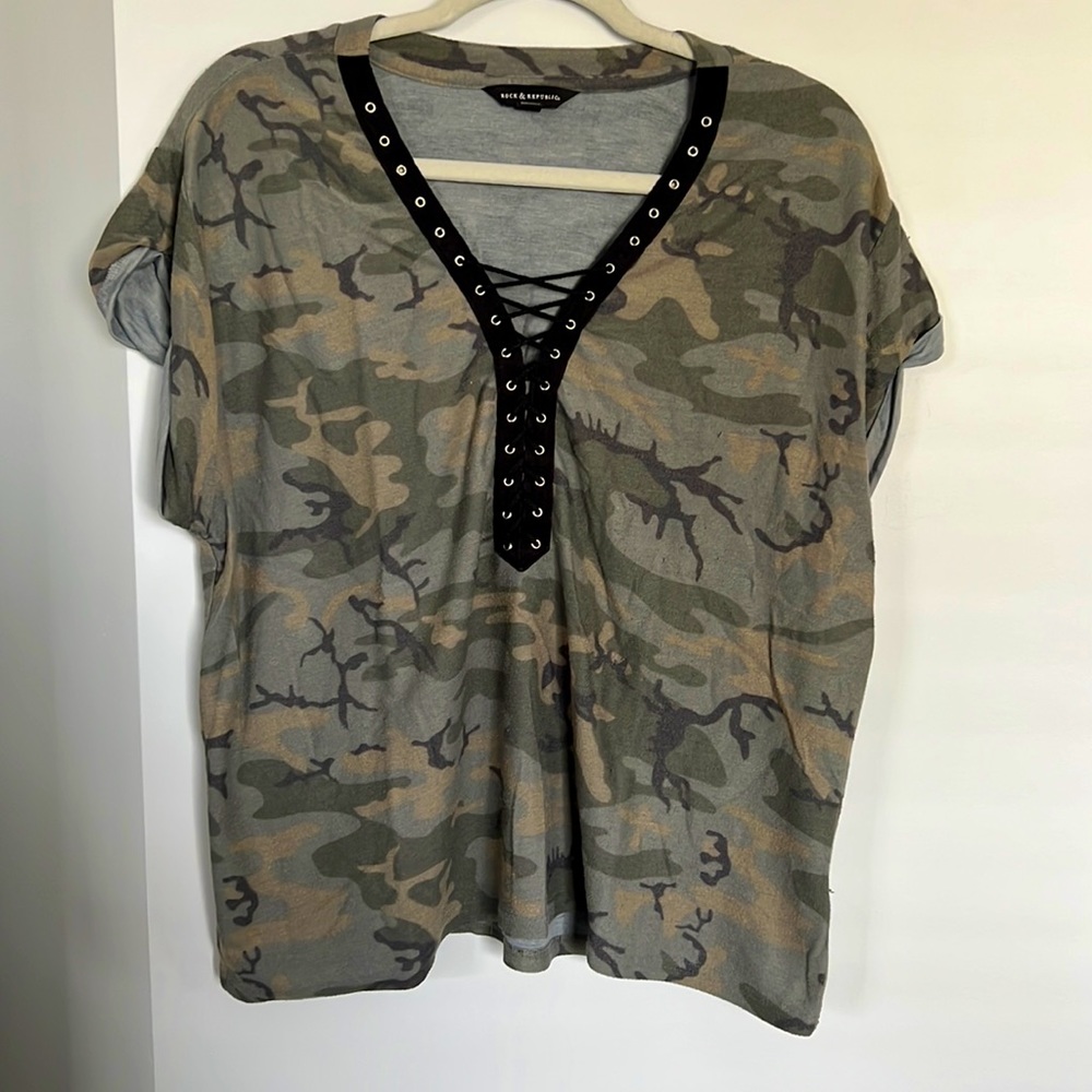 ROCK & REPUBLIC | Lace Up Camouflage Shirt